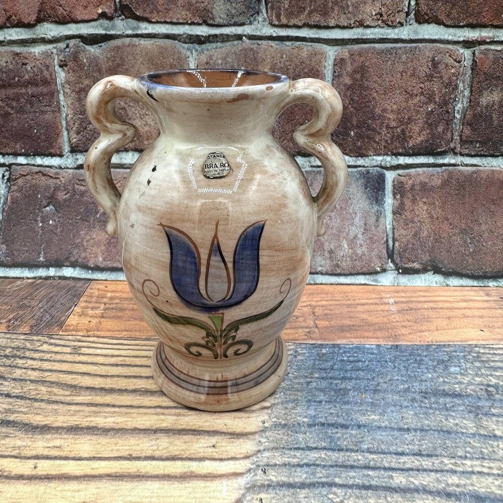 Vintage Stangl Pottery Terra Rose Vase Hand Painted Tulip 3266 Trenton MCM